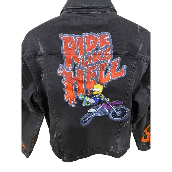 The Simpsons "Ride Like Hell" Black Denim Jacket L - Picture 9 of 12